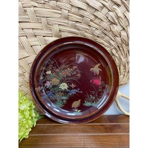 Vintage Brown and Gold Japanese Floral Quail Platter